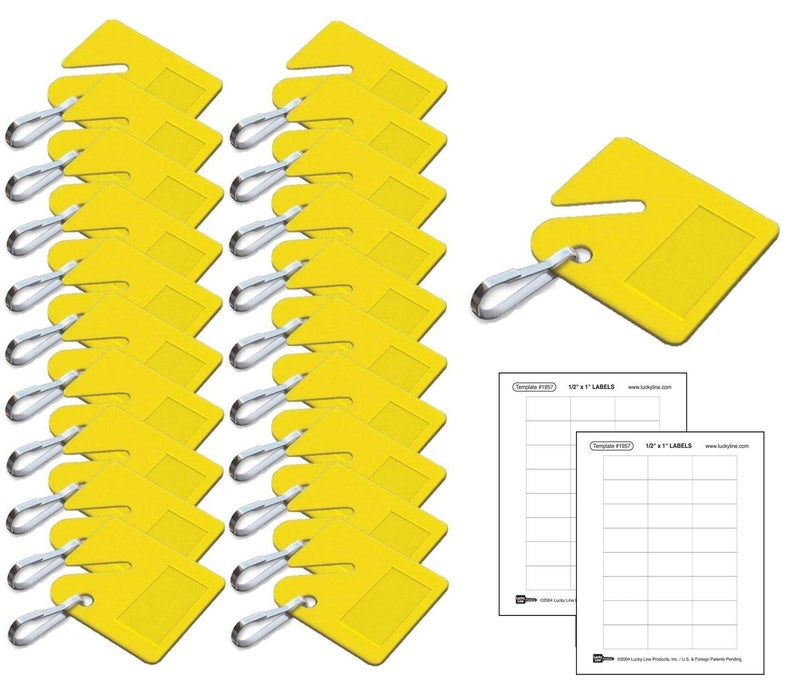 Lucky Line Square Slotted Cabinet Key Tag with Hooks and Labels, 20 Pack (2668020), Yellow - Image 1